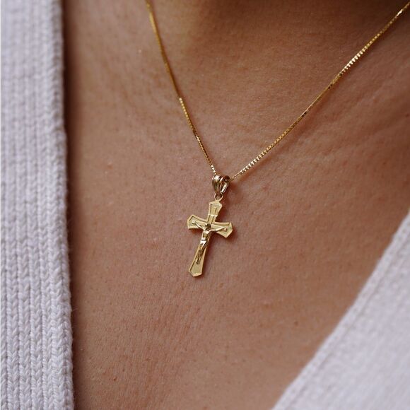 14k Real Yellow Gold Religious Crucifix Charm | Religious cross Charm | - Picture 3 of 8